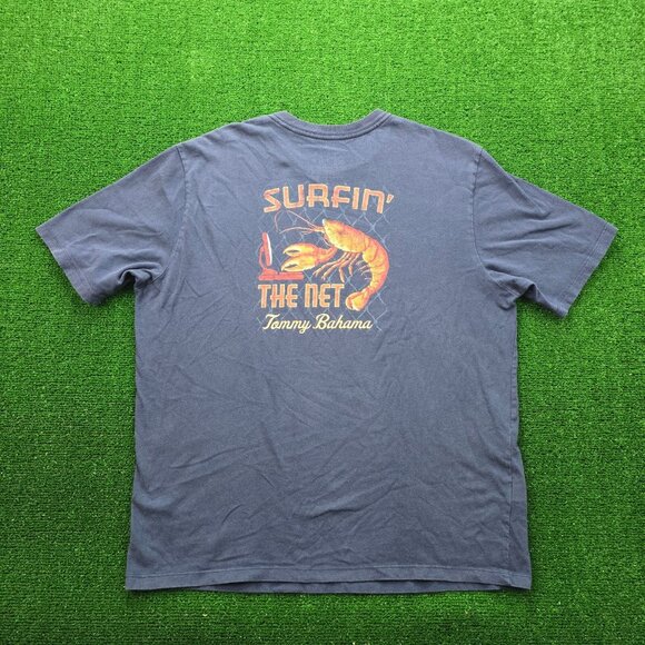 Tommy Bahama‎ Relax Tshirt Men Large Blue Short Sleeve Lobster Surfin' the Net - Picture 1 of 9
